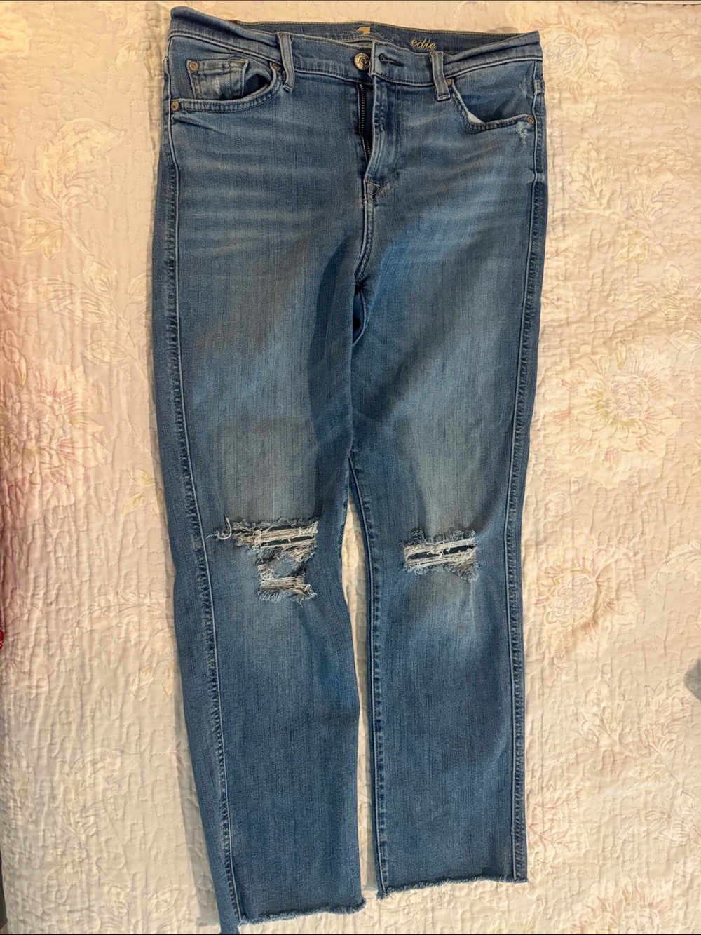 7 For All Mankind Light Blue Skinny Ripped Jeans